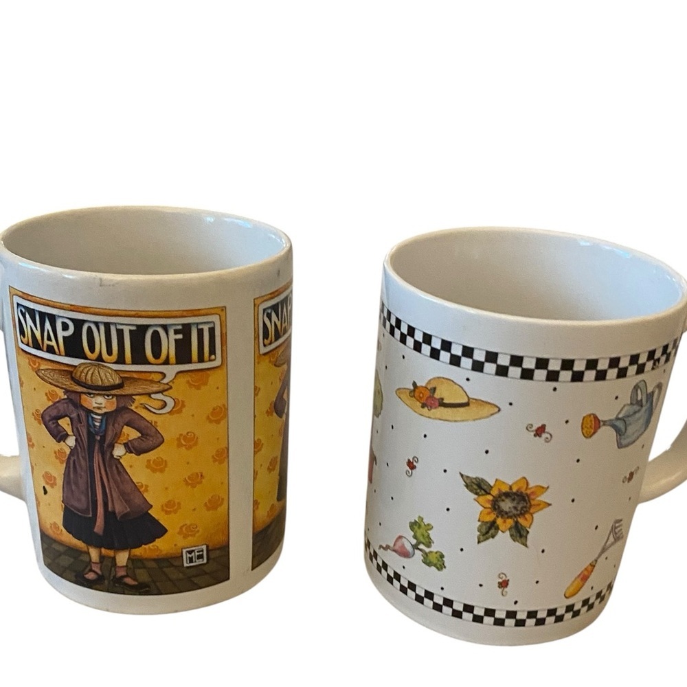VTG 90s Mary Engelbreit coffee tea Mug snap out of it graphic Garden spring